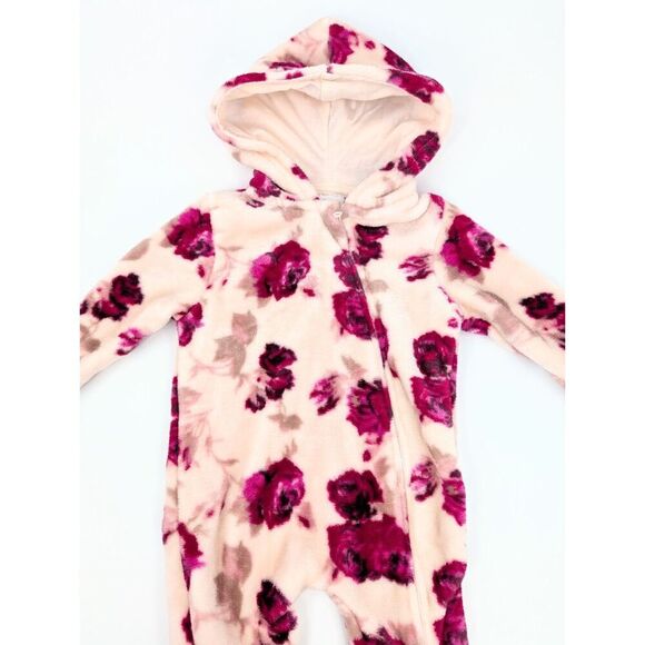 Laura Ashley Baby 0-3 Months Girls Hooded Coverall Pink Roses Print Soft Cuddle - Picture 4 of 10